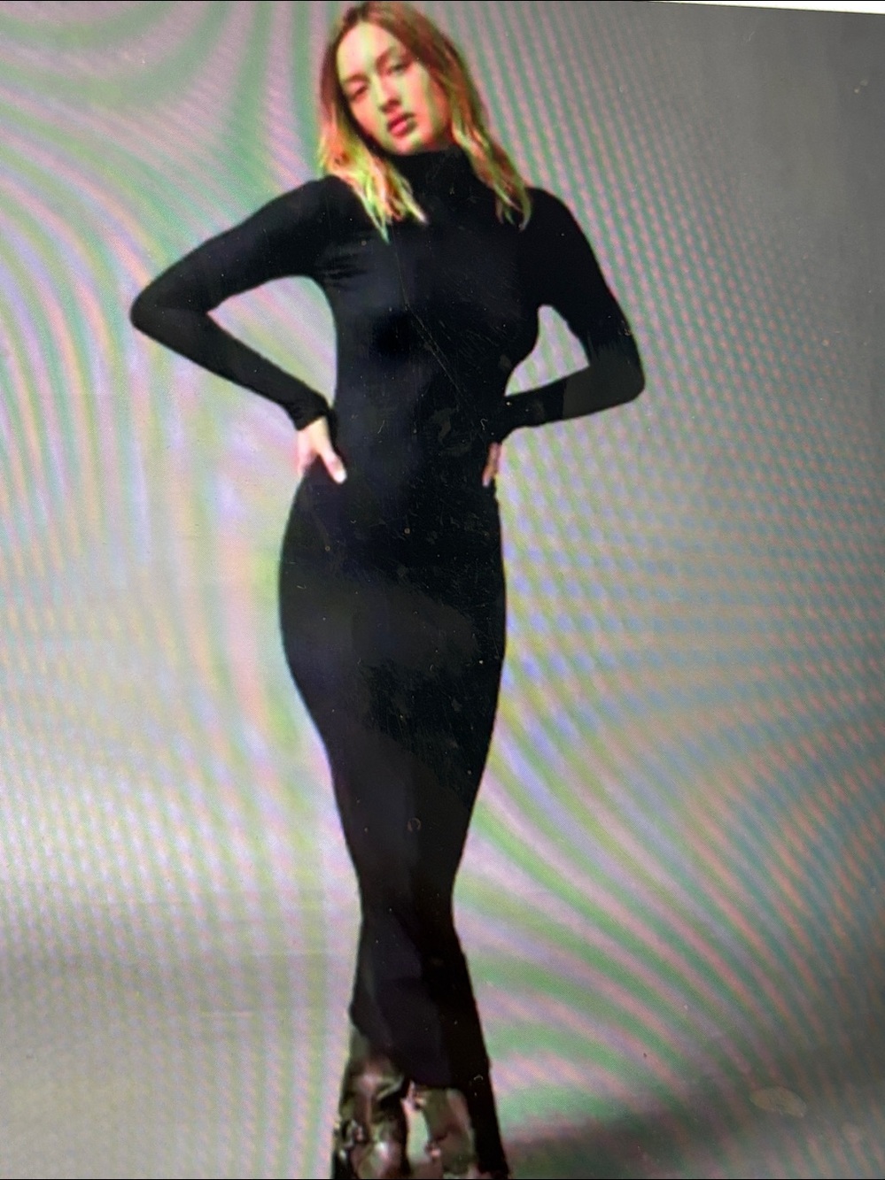 BDG Black Long-Sleeve Turtleneck Maxi Ribbed Dress Size Small